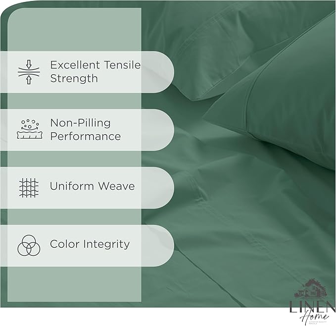 Linen Home 100% Cotton Percale Sheets Twin XL Size, Frosty Green, Deep Pocket - Image 2