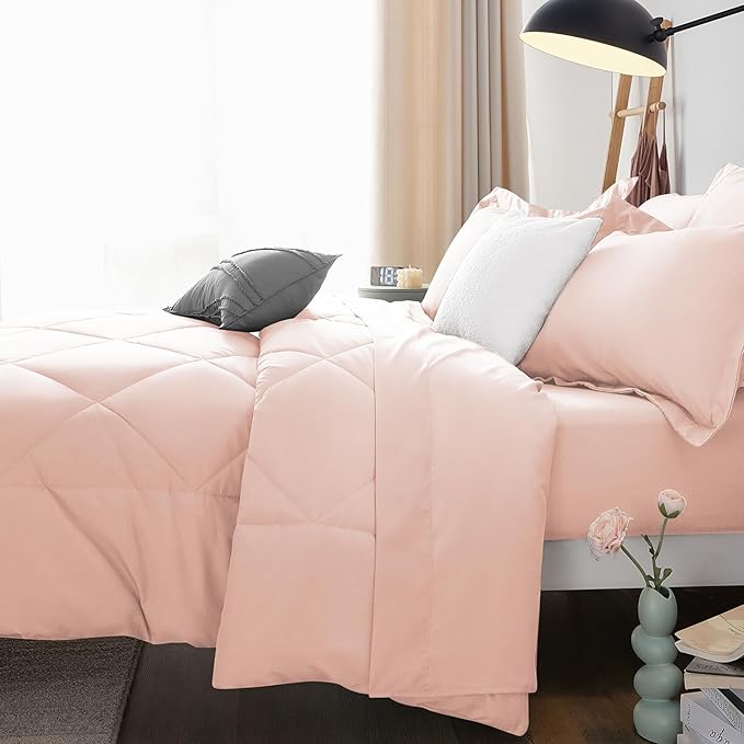 CozyLux Queen Comforter Set Blush Pink - Image 8