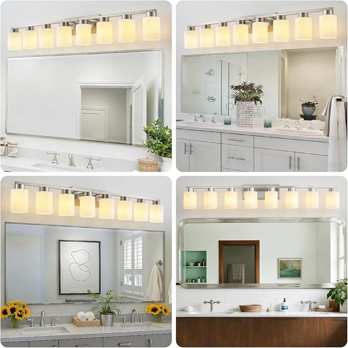 8-Light Bathroom Light Fixtures, Modern Vanity Lights, Brushed Nickel Metal - Image 7