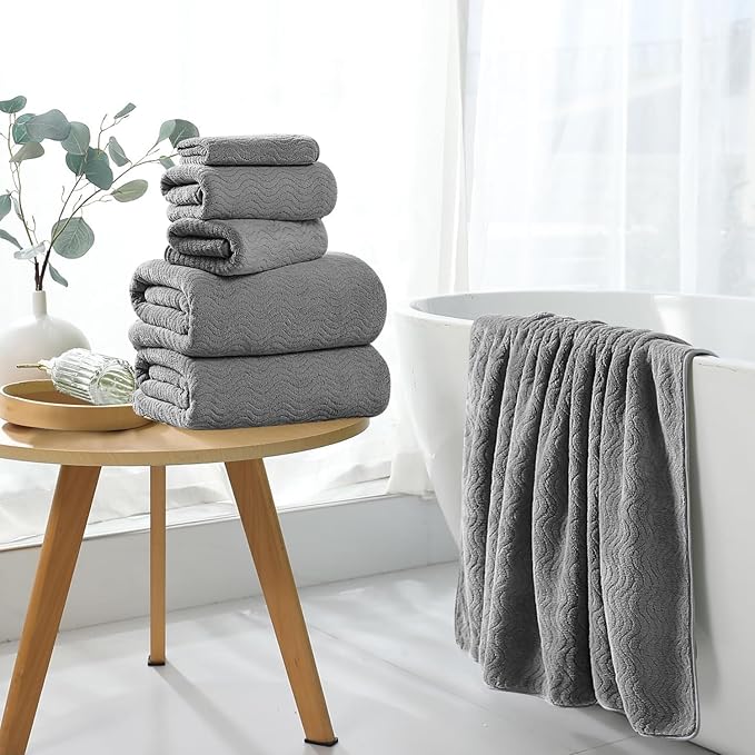 4 Piece Extra Large Bath Towel 35"x70" Oversized Bath Sheet Grey Bath Towel Set - Image 4