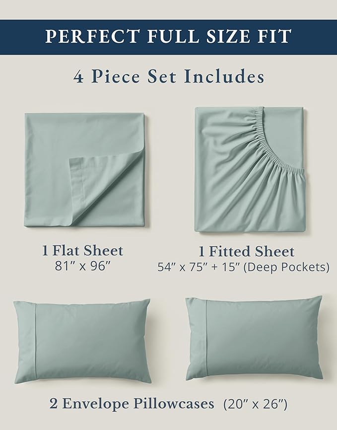 LANE LINEN 100% Organic Cotton Full Sheets Set 4-Piece Pure Percale Soft - Image 4