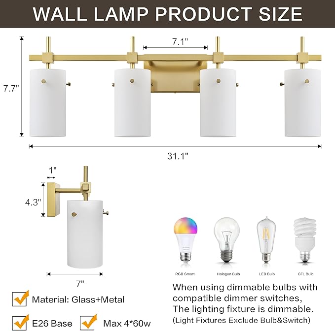 SOLFART Bathroom Light Fixtures, 4 Light Vanity Lights - Image 9