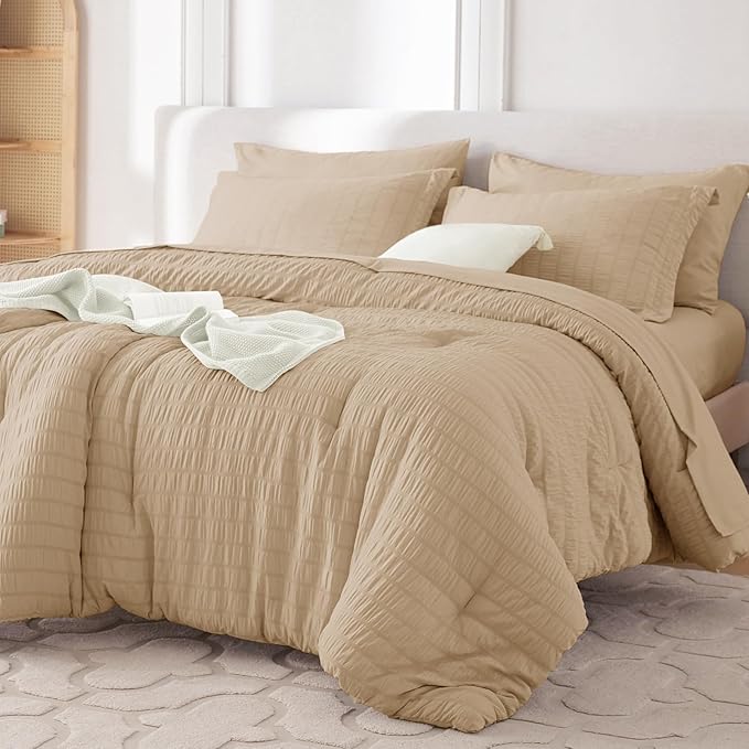 MUXHOMO 7 Pieces Full Comforter Set, Seersucker Bed in a Bag Full Size by MUXHOMO