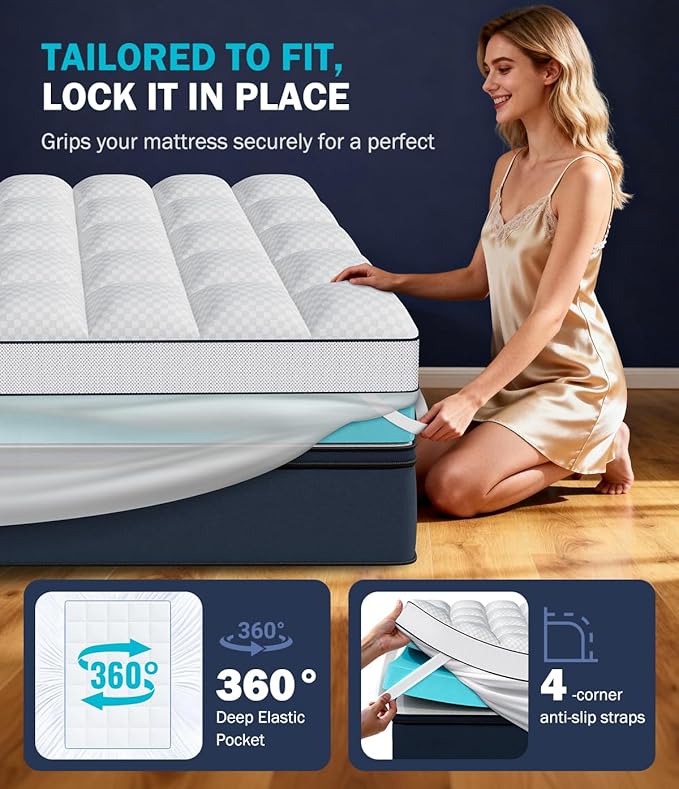 Dual Layer 4 Inch Memory Foam Mattress Topper King Size, Mattress Pad Cover - Image 3