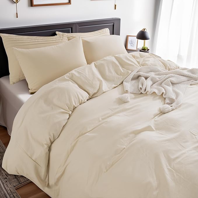 NEXHOME PRO Cotton Duvet Cover Oversized Queen 98"x98" Linen Look Textured - Image 4