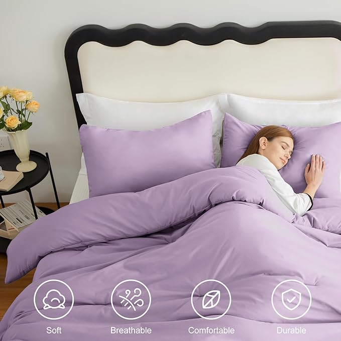 CozyLux Twin Comforter Set Lavender, 2 Pieces Twin Extra Long Solid Breathable - Image 5