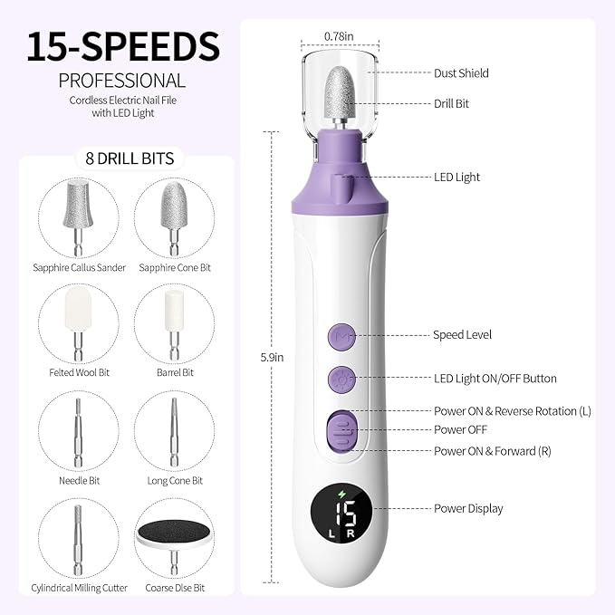 Professional Manicure Pedicure Kit, Cordless Electric Nail File - Image 6