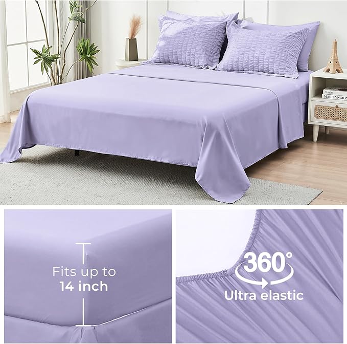 HYMOKEGE Light Purple Twin XL Comforter Set Seersucker 5 Pieces, All Season - Image 7