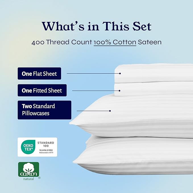 California Design Den Soft 100% Cotton Full Sheet Set, 400 TC Good Housekeeping - Image 4