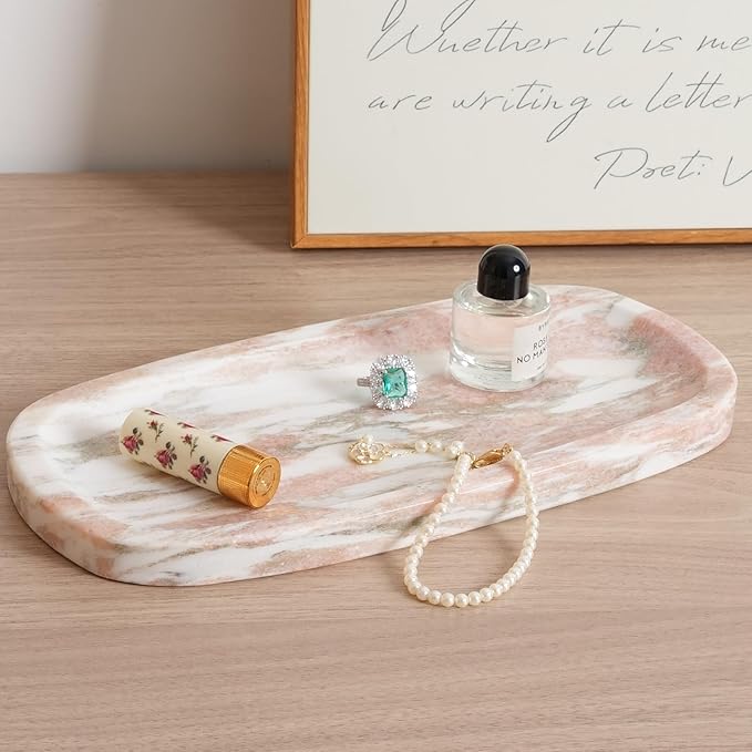 Koville Natural Marble Tray for Bathroom Countertop, Vanity Tray for Decor - Image 3
