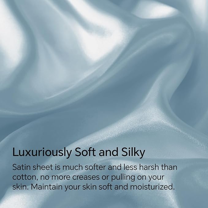 BEDELITE Satin Sheets Full Size Bed Set, Luxury Soft Light Blue Silky Sheet - Image 3