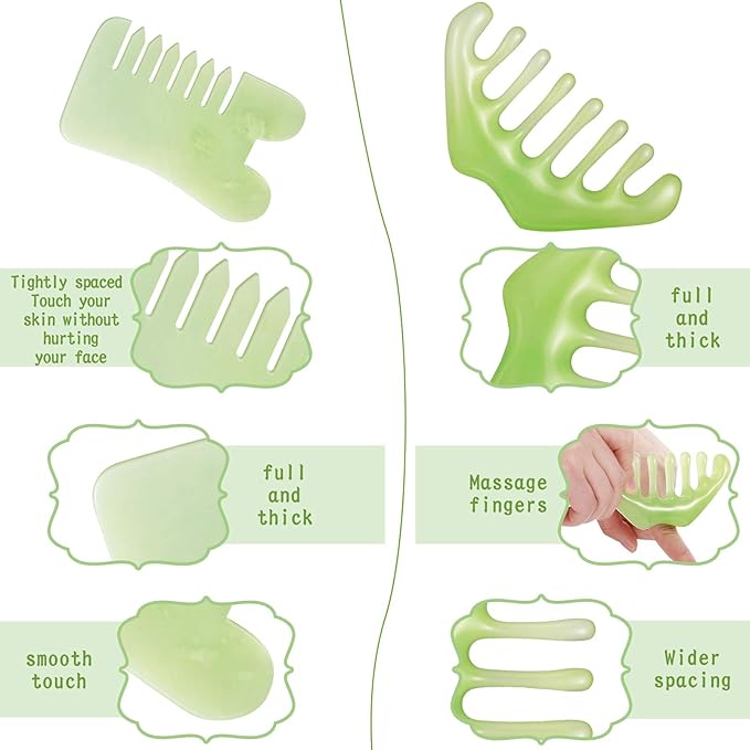 Geiserailie 2 Pcs Jade Combs Esthetician Supplies Massage Stone Hair Gua Sha - Image 4