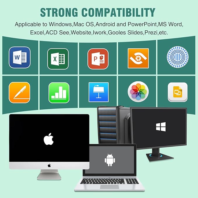 Presentation Clicker Green Laser Pointer with Air Mouse Function, Wireless Presenter Clicker RF 2.4GHz USB Presenter Control PowerPoint Presentation Clicker for Mac, Laptop, Computer