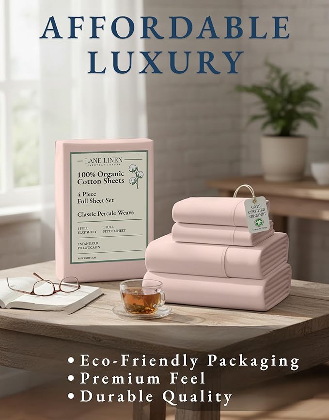 LANE LINEN 100% Organic Cotton Sheets Full Size Bed, Machine Washable Fully - Image 8
