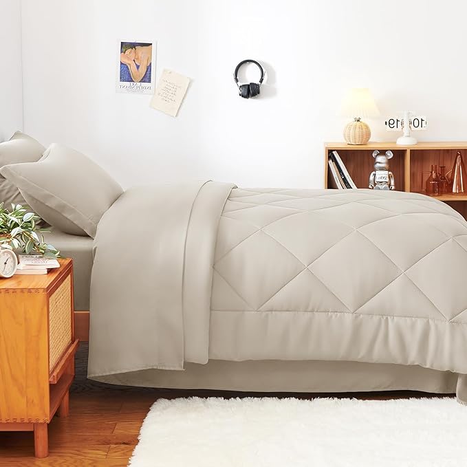 CozyLux Twin XL Comforter Set Beige - Image 6