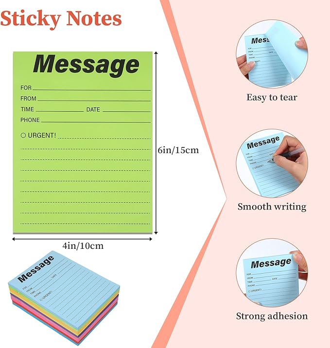 9 Pieces Phone Message Pads for Office Sticky Notes, Telephone Message Pads Sticky Notes 4 x 6 Inch Assorted Colors, Self Adhesive Urgent Record Pad Book for Work Call Office Supplies, 50 Sheets/Pack