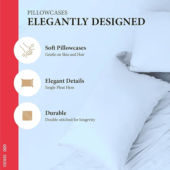 100% Egyptian Cotton Queen/Standard Pillow Cases Set of 2 - Image 4