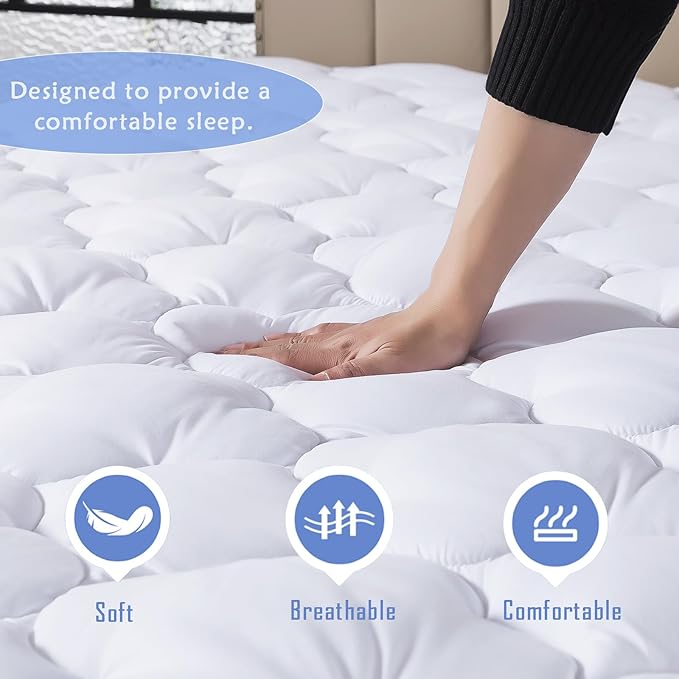 WhatsBedding Queen Mattress Pad, Fitted Queen Mattress Protector Soft - Image 3