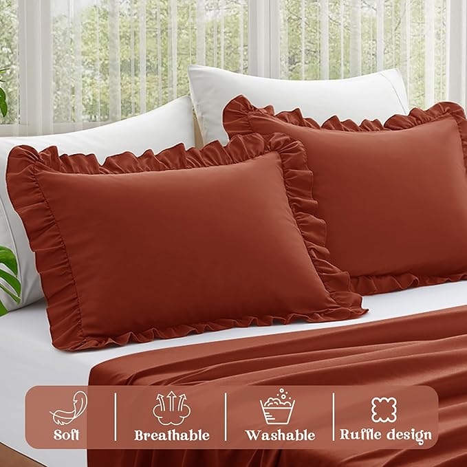 KKJIAF Ruffle Pillow Cases King Size Set of 2, Ruffled Pillow Covers - Image 4