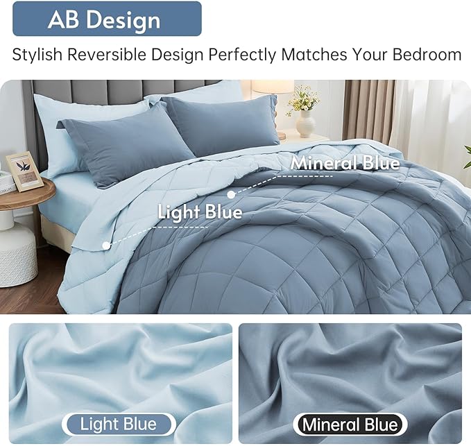 MUXHOMO 7 Pieces King Comforter Set, Reversible Bed in a Bag King Size - Image 3