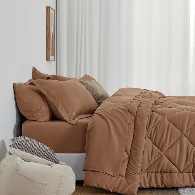 Love's cabin Twin Comforter Set Mocha Mousse, 5 Pieces Twin Bed in a Bag - Image 8