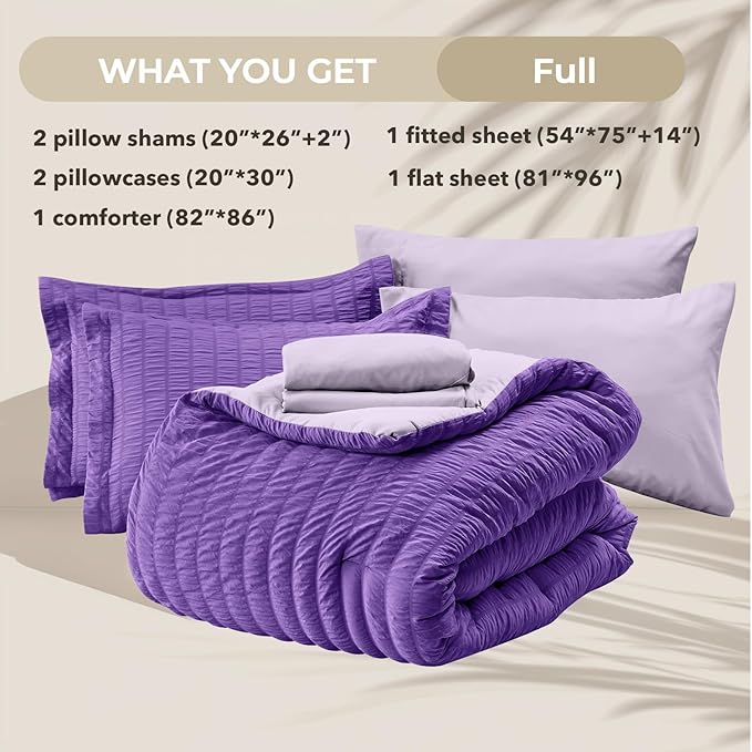 HYMOKEGE Dark Purple/Lavender Full Size Comforter Sets Seersucker 7 Pieces - Image 6