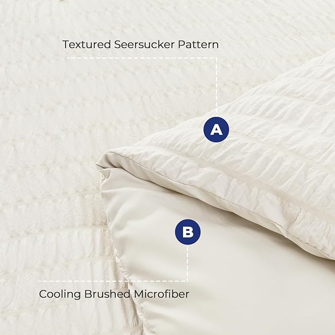 HYMOKEGE Ivory Duvet Cover Queen Size, Ultra Soft 3-Piece Seersucker Duvet - Image 3