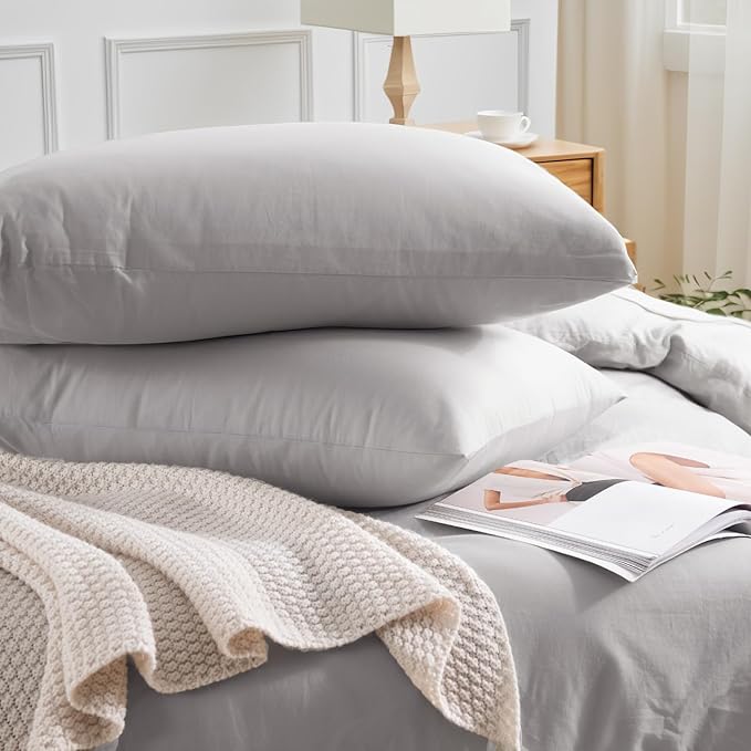 NEXHOME PRO Duvet Cover Set 100% Washed Cotton Full Size Linen Feel Textured - Image 5