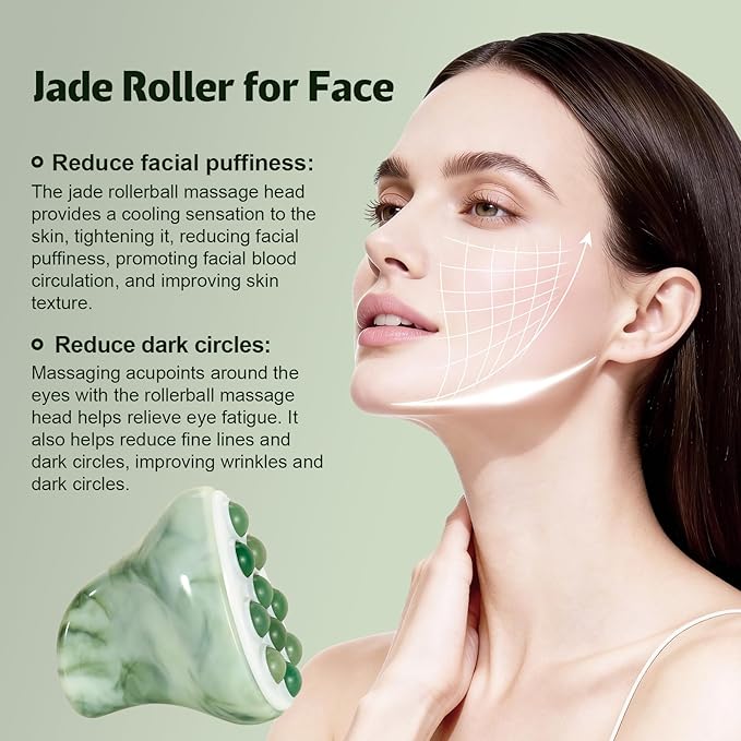 Jade Roller for Face, Gua Sha Facial Tool, Ice Eye Massager for Puffy Eyes & - Image 7