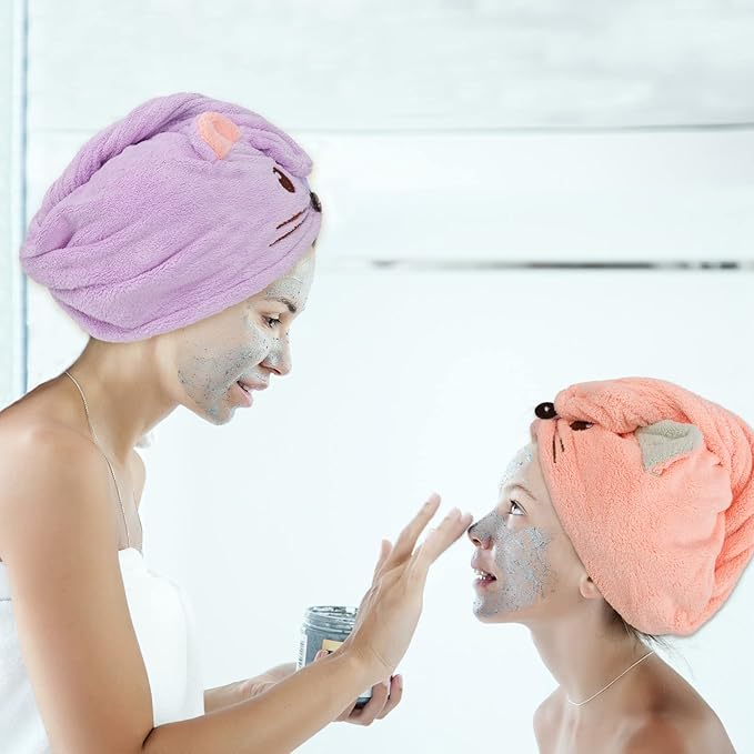 Whaline 2 Pack Parent-Child Quick Dry Hair Towel Cute Mouse Hair Towel Wrap - Image 7