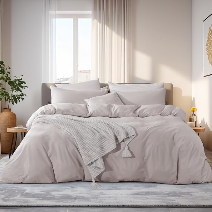 NEXHOME PRO Duvet Cover Queen Size, 100% Washed Cotton Orgnic Linen Like by NEXHOMEPRO