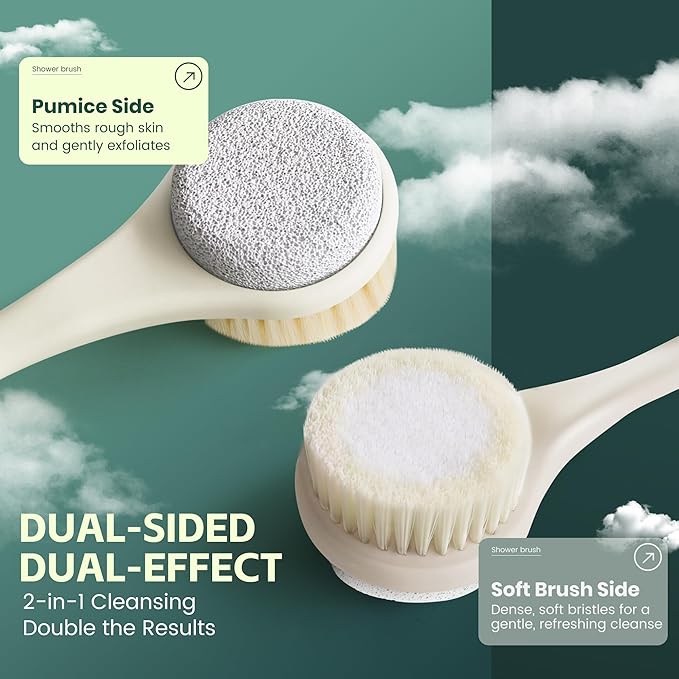 Back Scrubber for Shower, Long Handle Exfoliating Brush, Dual-Sided Bath Brush - Image 3