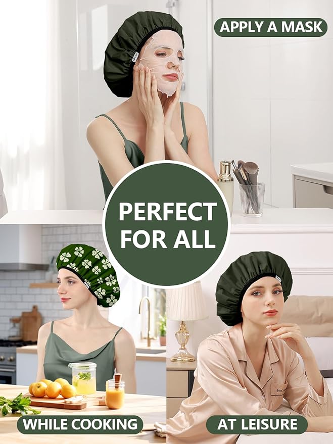 Years calm Shower Caps for Women Reusable Waterproof, Double Layer Waterproof - Image 9