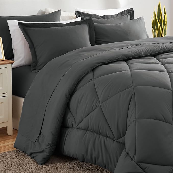 CozyLux Oversized Queen Comforter Set Dark Grey, 7 Pieces Bed in a Bag - Image 8