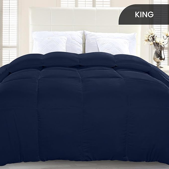 Utopia Bedding King Comforter Duvet Insert, Quilted Navy Comforter - Image 2