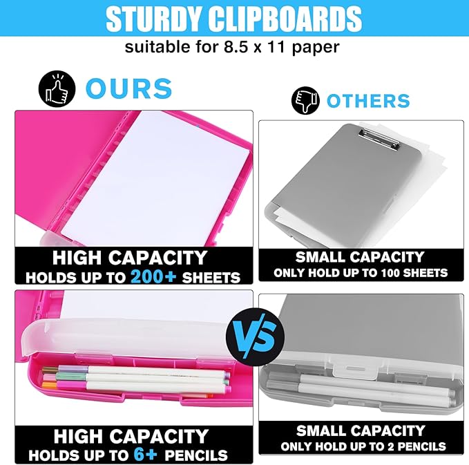 Plastic Clipboard with Storage,A4 Nursing Clipboard Folder with Pen Holder,Cute Clip Boards 8.5x11 Heavy Duty,Side Opening for Office,SchoolHome Work,Hot Pink