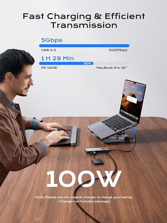 minisopuru USB C Laptop Docking Station Stand with 4K HDMI, 100W PD, Docking Station for MacBook Pro/Air/Dell/HP/Surface, Adjustable Laptop Stand for 10-17" Laptops & Tablet(4 USB A, RJ45, SD3.0)