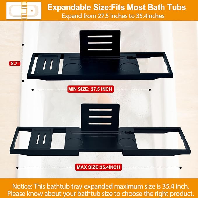 Premium Bathtub Caddy Tray Black - Image 2