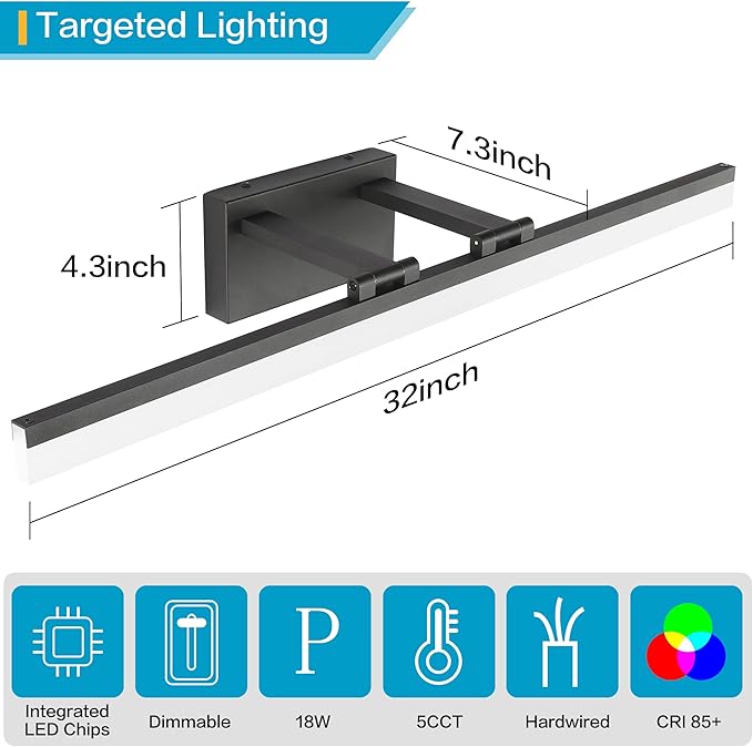 SOLFART 31.5 Inch 5 Color Adjustable Vanity Lights Over Mirror Vanity Lighting - Image 4