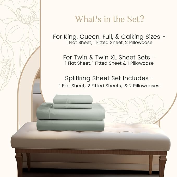 King Bed Sheets Deep Pocket King Sheet Set, 800 Thread Count Sateen Weave Long - Image 2