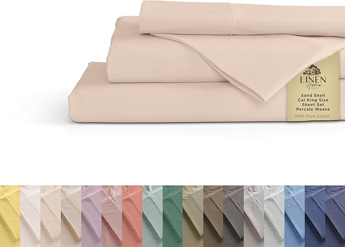 Linen Home 100% Cotton Percale Sheets California King Size, Sand Shell by LINENHOME