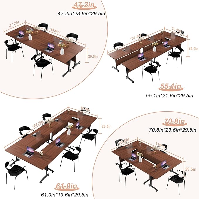Conference Table Flip Top Mobile Conference Room Tables,Folding Conference Table with Wheels,Large Meeting Training Seminar Table Saving Space for Office Classroom(4D,47.2'')