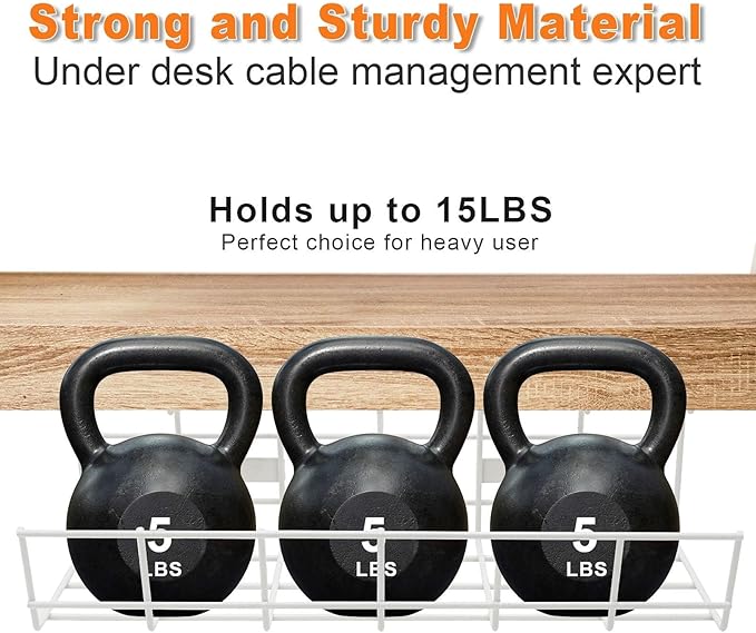 Under Desk Cable Management- 4 Pack Cord Organizer. Metal Wire Cable Management Tray for Office, Studio and Home. Super Sturdy Under Table Cable Managements - White Cable Organizer