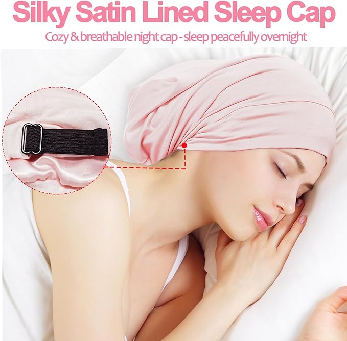 Satin Bonnet for Sleeping Night Cap, Adjustable Satin Lined Silk Bonnets Sleep - Image 3