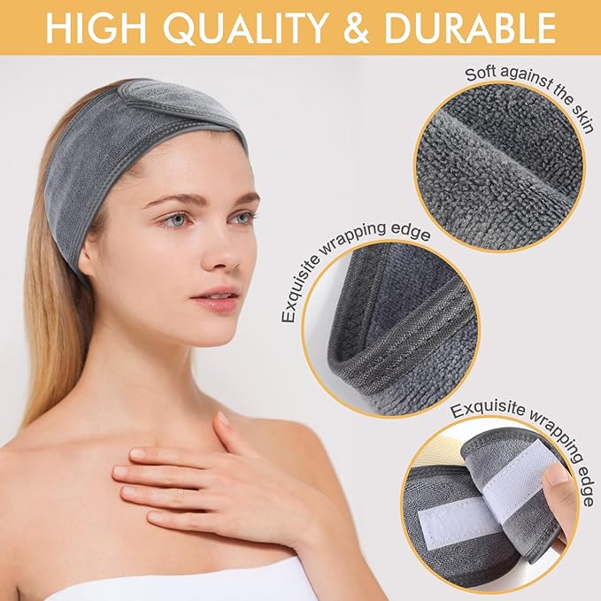 SINLAND Spa Headband for Women 3 Counts Ultra Soft Adjustable Makeup Hair Band - Image 2