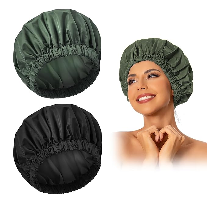 Reusable Shower Cap for Women, Large Waterproof Shower Bonnet Washable Elastic by Edoneery