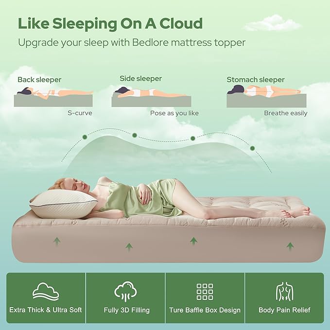 BEDLORE King Mattress Topper Viscose Derived from Bamboo, Thick Pillow Top - Image 4