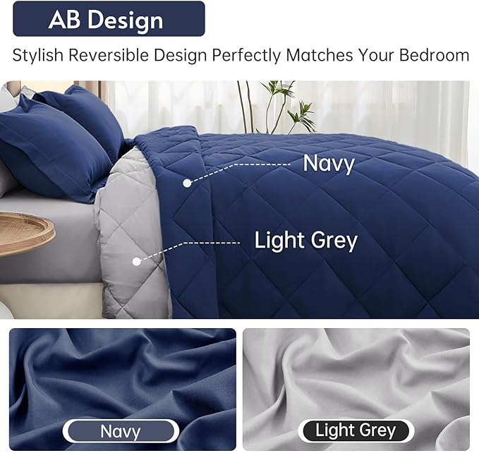 MUXHOMO 7 Pieces Queen Comforter Set, Reversible Bed in a Bag Queen Size - Image 3