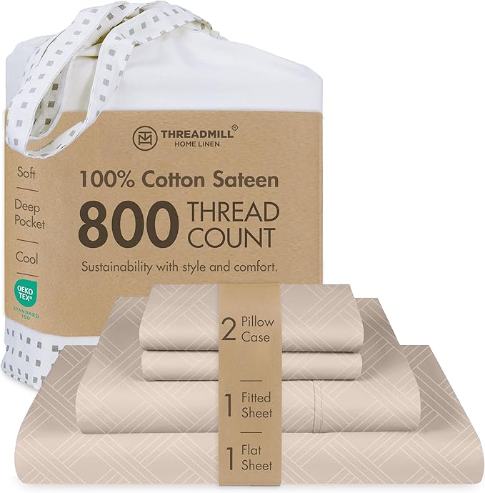 Threadmill Queen Sheet Set for Queen Mattresses | 800 Thread Count Jacquard by ThreadmillHomeLinen
