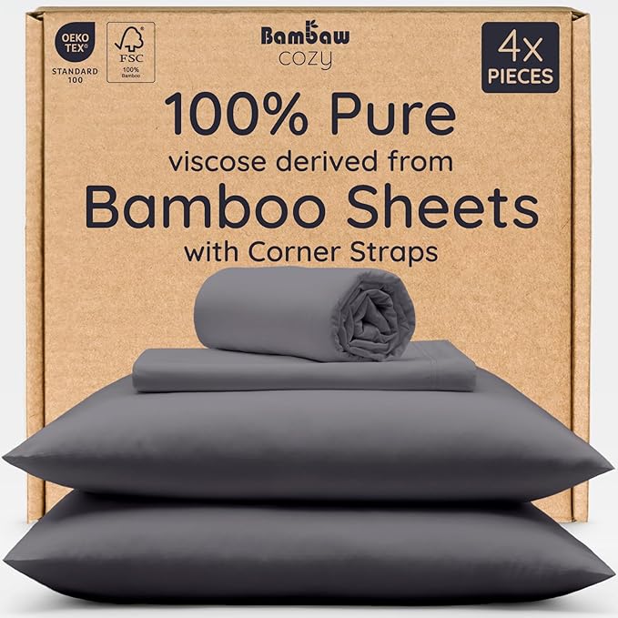 Bambaw California King Cooling Sheets Set 4pcs – 100% Viscose Derived from by Bambaw